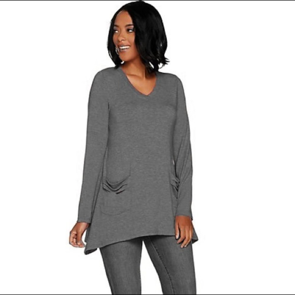 LOGO Lounge Jersey V-Neck Top Dark Grey